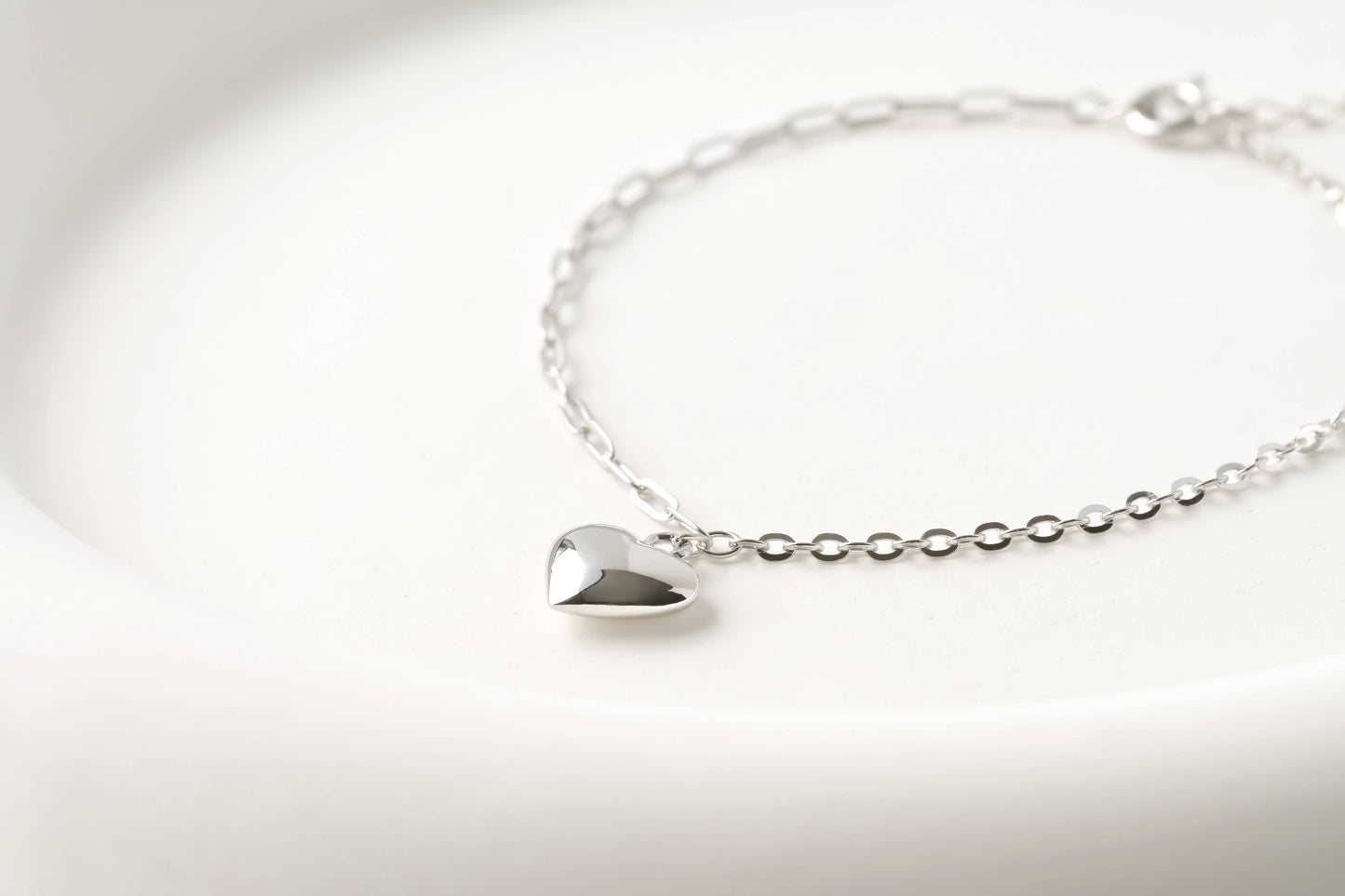 Sterling Silver Heart Bracelet - Mixed Chain Heart Bracelet