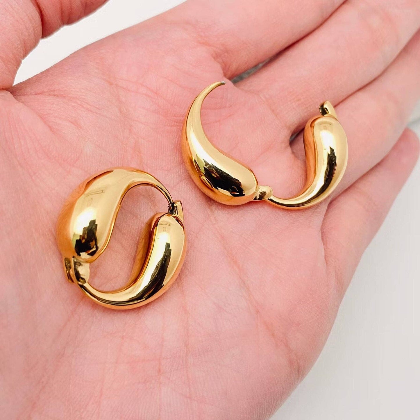 Water Drop Loop 18K Gold Plated Stainless Steel Hoop Earring