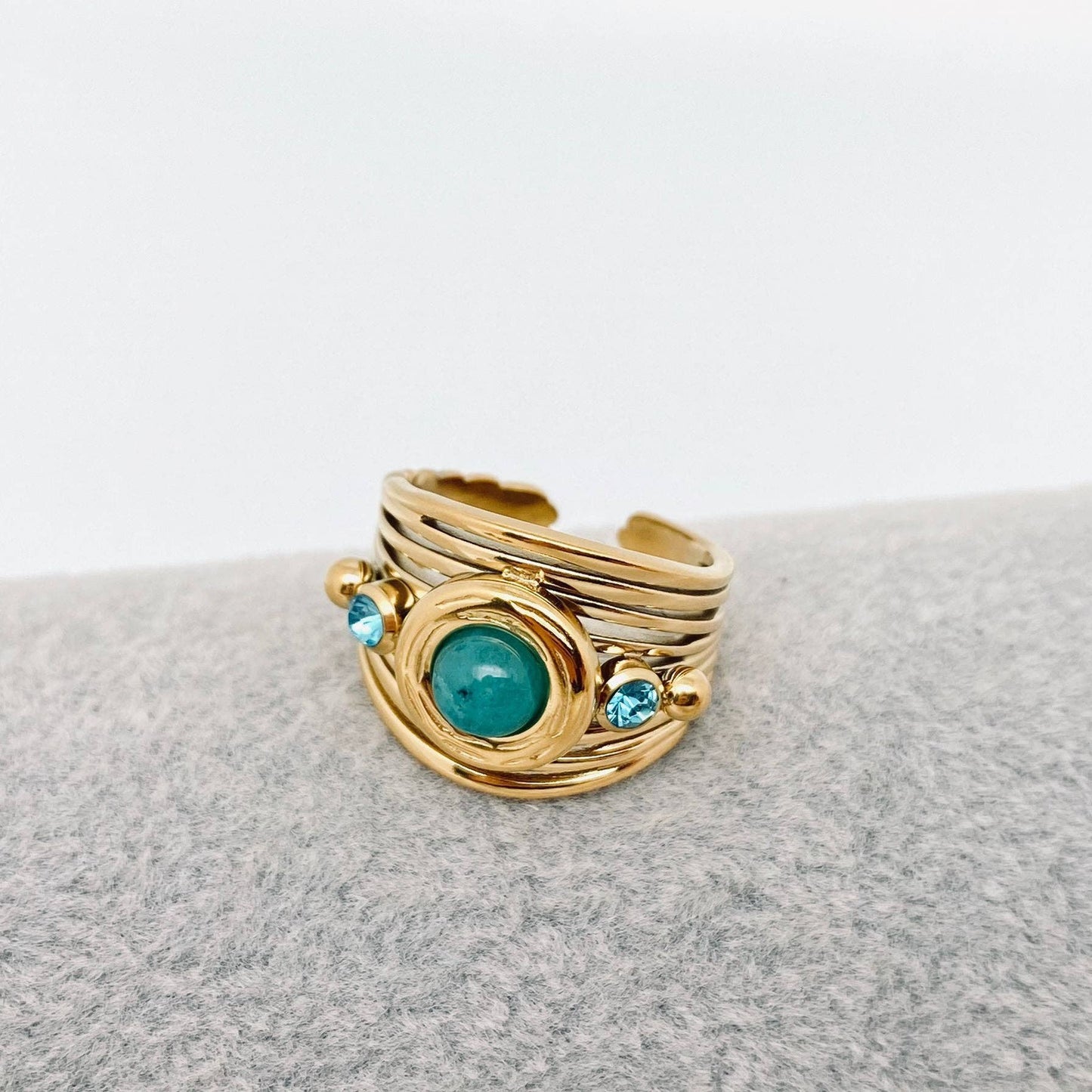 Natural Stone 18K Gold Plated Stainless Steel Ring