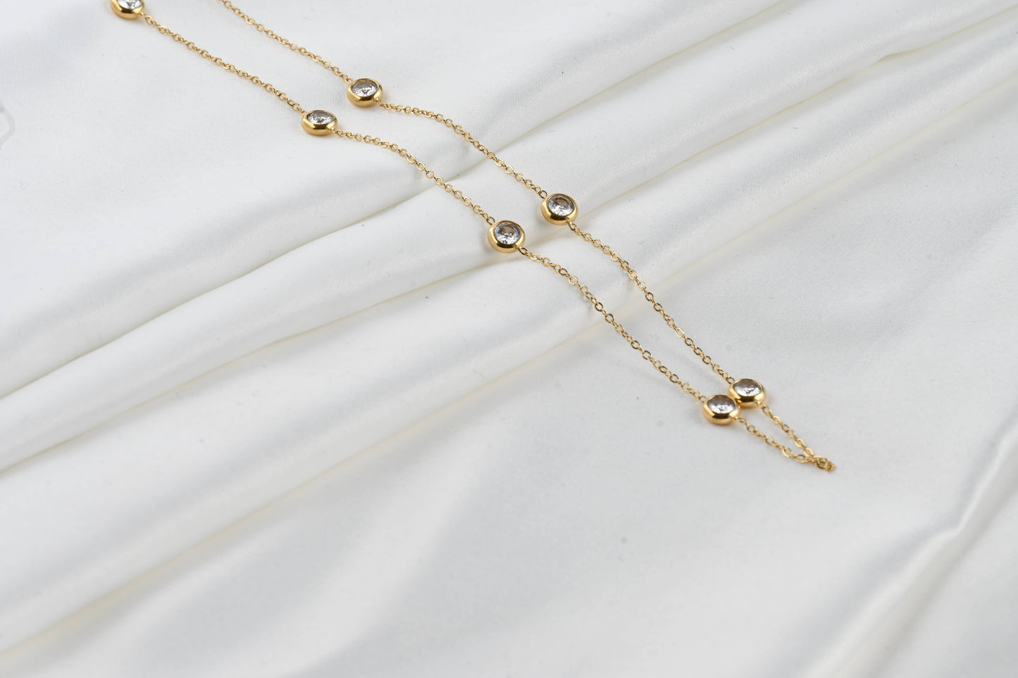 Bezel Station Necklace - Diamond Satellite Necklace 0431