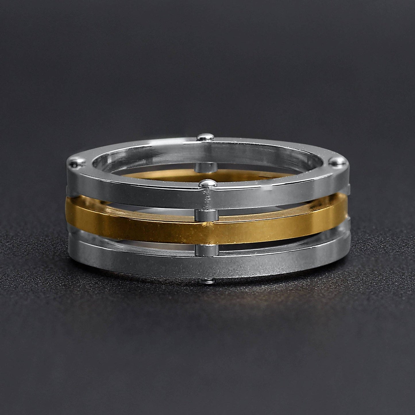 Gold PVD Coated Spaced Stainless Steel Ring