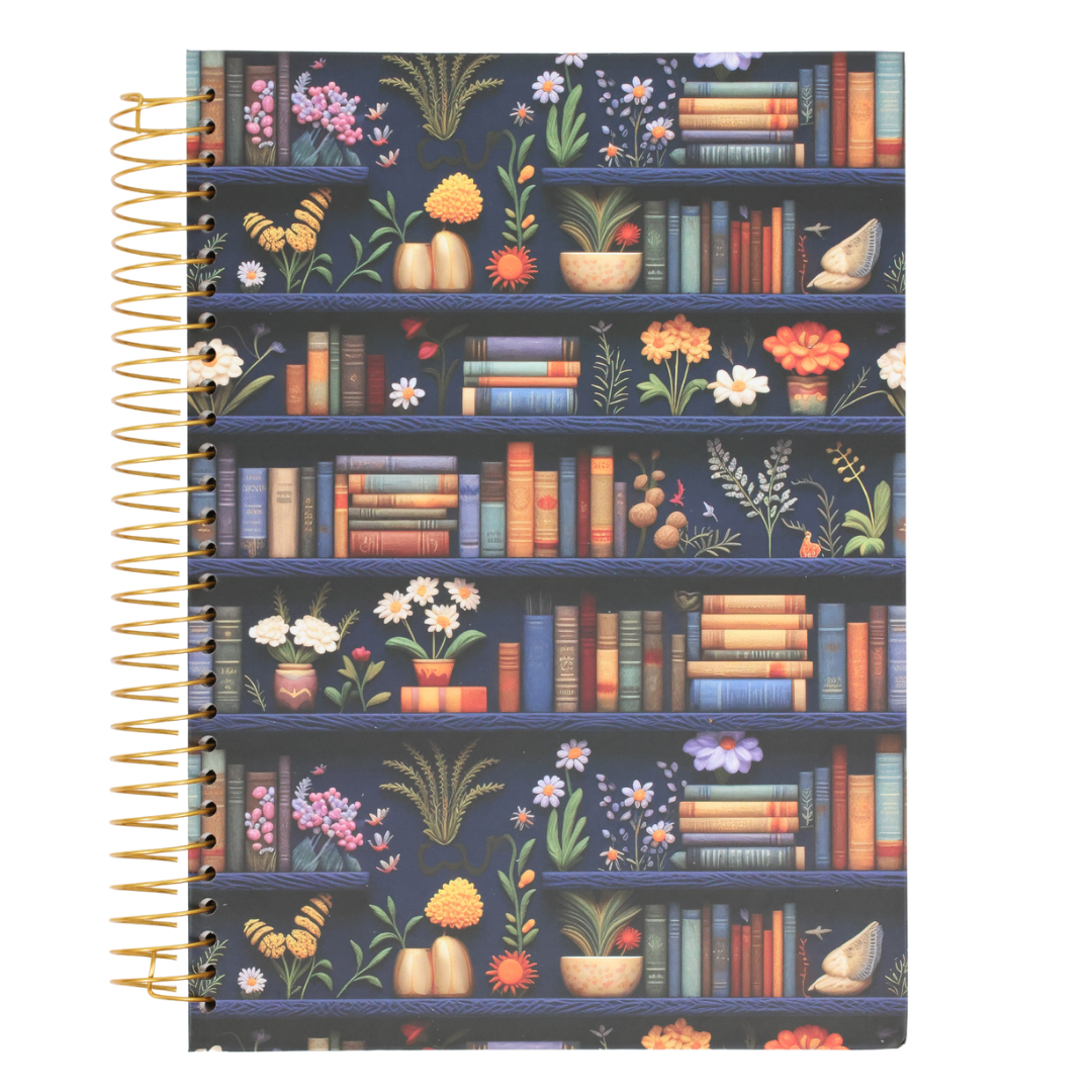 Floral Bookshelf Spiral Notebook 