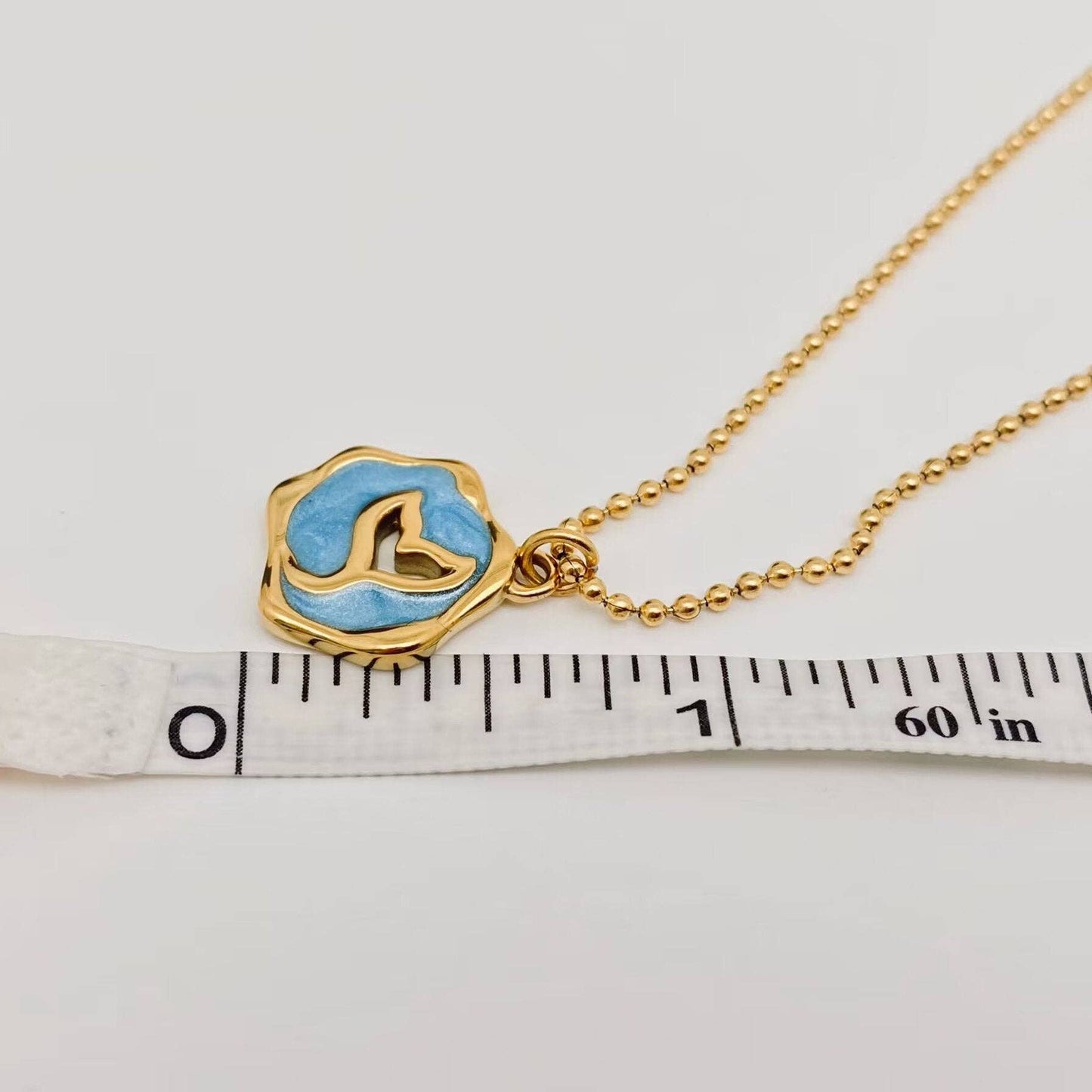 Mermaid Tail Blue Enamel 18K Gold Plated Charm Necklace