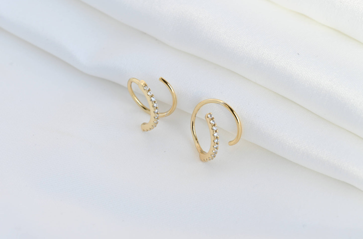 2 pcs18KT Gold PVD Spiral Hoop Earrings - Waterproof Hoops