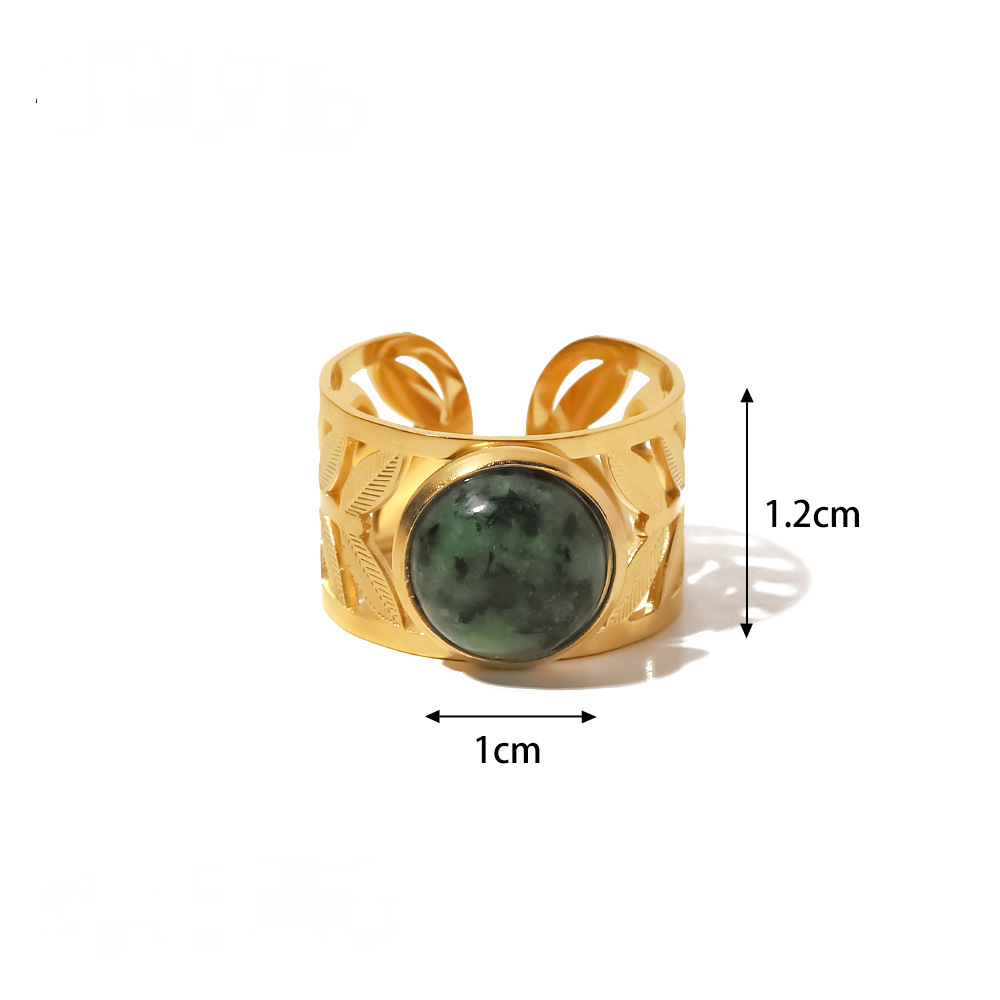 Gold-plated Stainless Steel Inlaid Natural Stone Rings