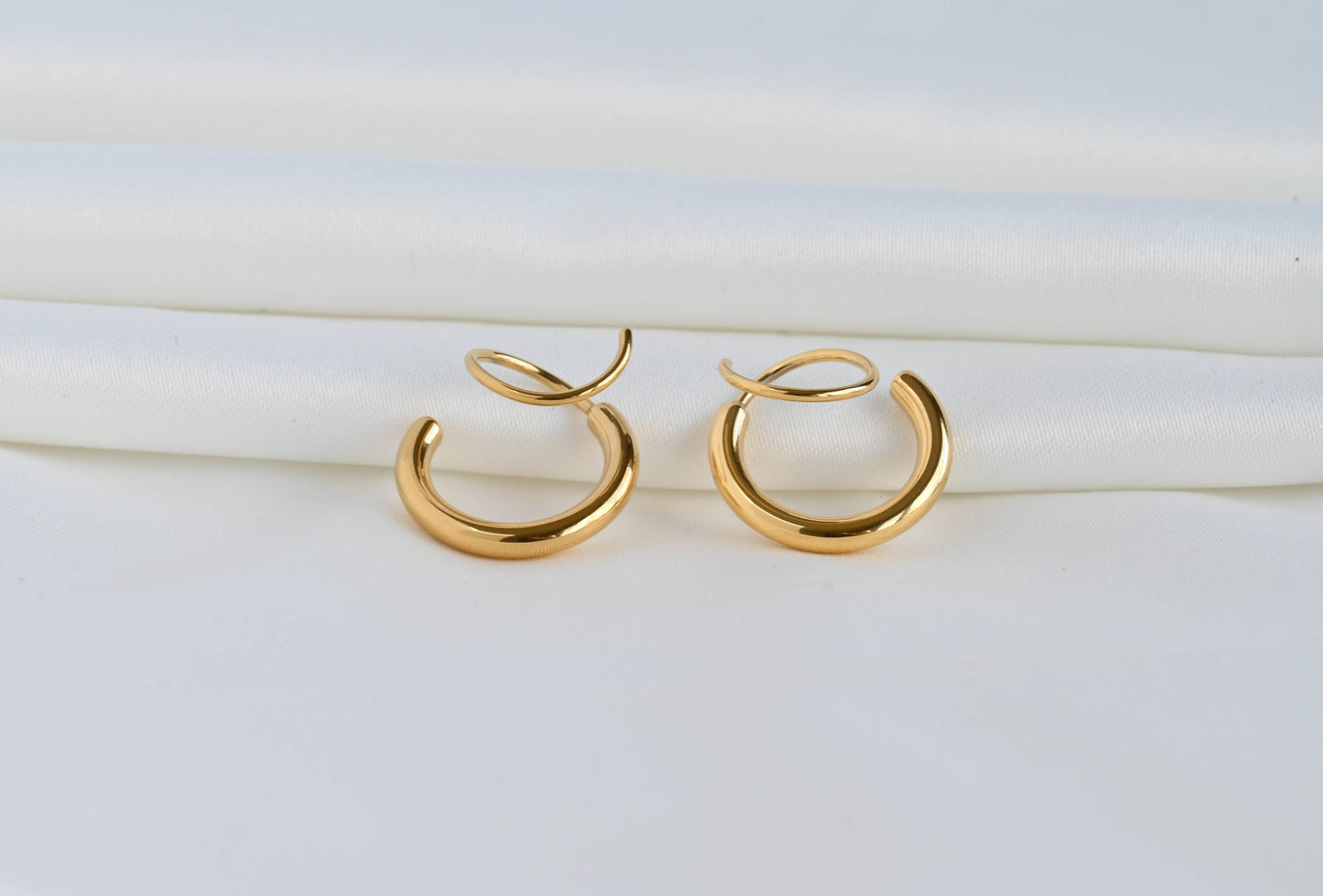 2 pcs18KT Gold PVD Spiral Hoop Earrings - Waterproof Hoops