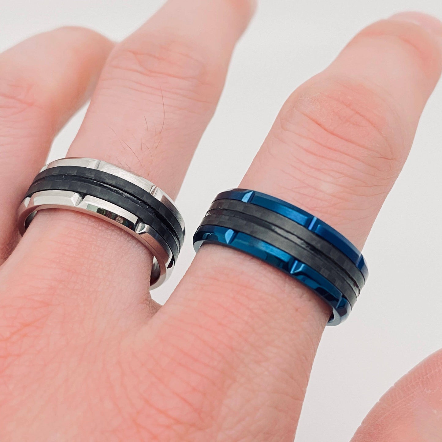 Men's Delicate Blue Stainless Steel Ring Men's Jewelry