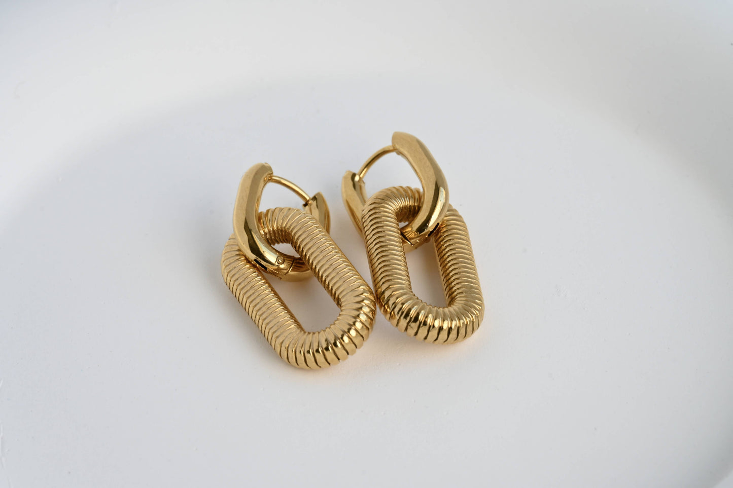 18k Gold Double Hoops - Waterproof Double Link Hoop Earrings