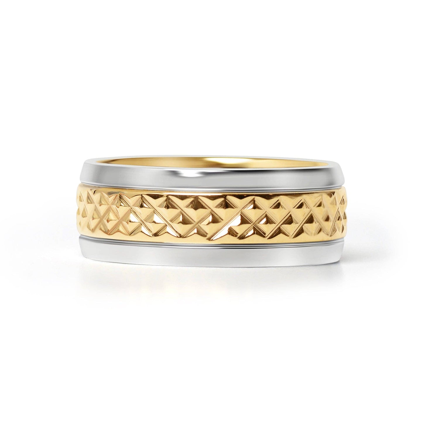 Gold Diamond Pattern Inlay with Polished Trim Stainless Steel Ring