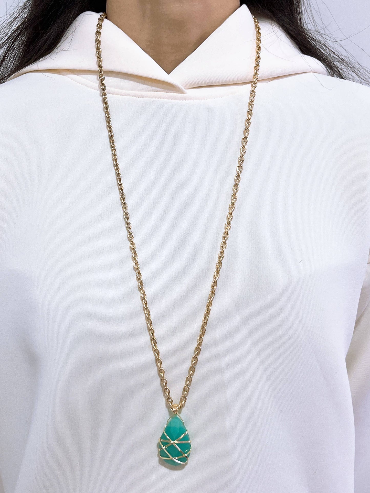 Wrapped Amazonite Crystal Pendant Necklace - GF