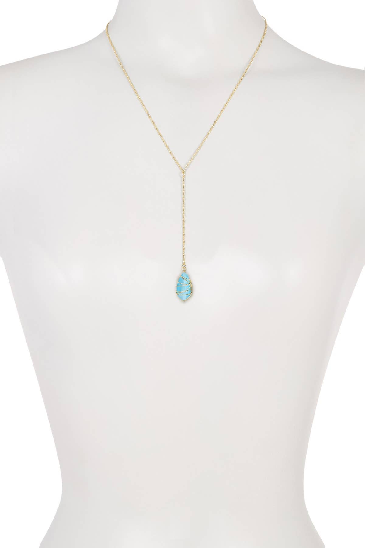 Blue Cat's Eye Wire Wrapped Y Necklace - GF