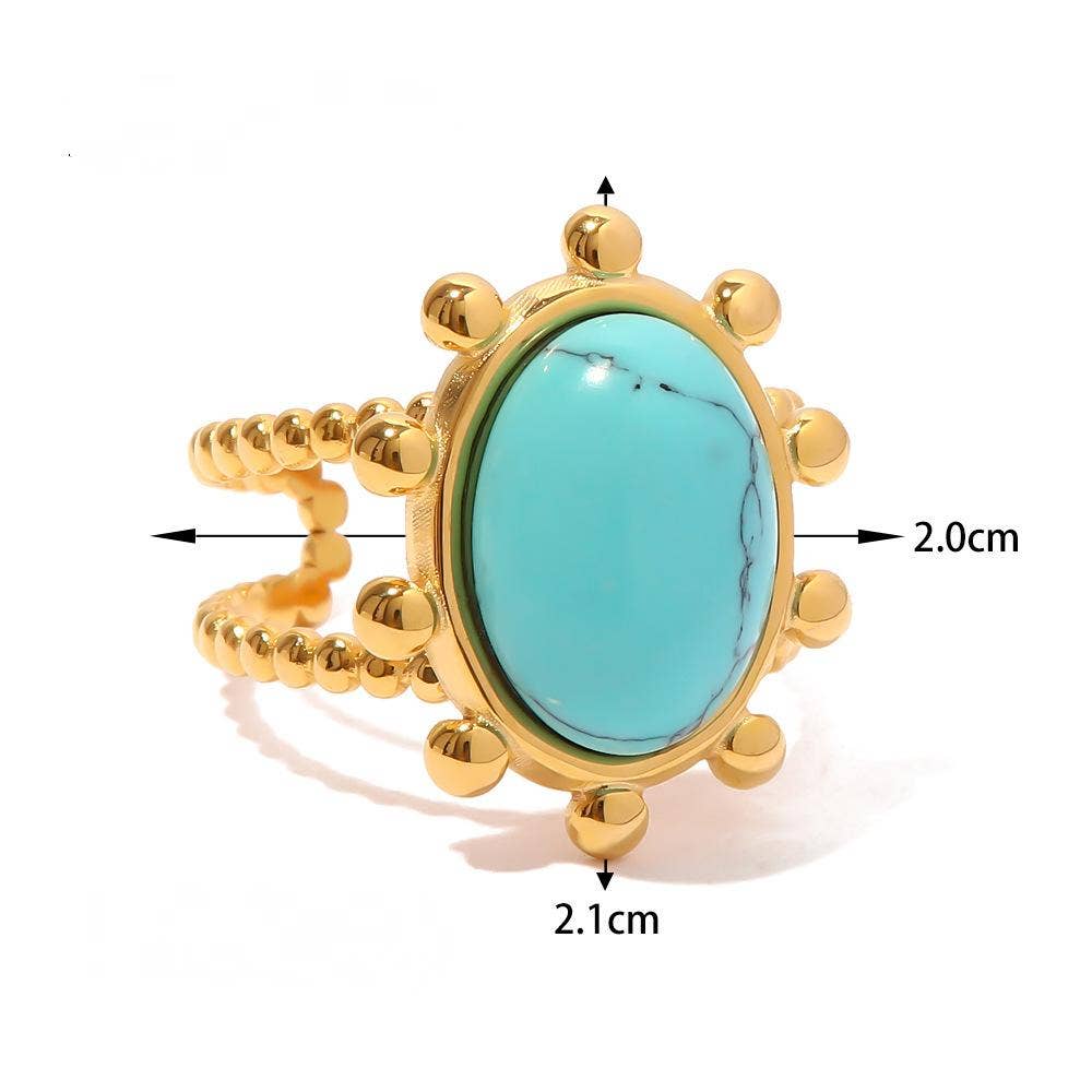 Gold Plated Stainless Steel Natural Stone Adjustable Rings