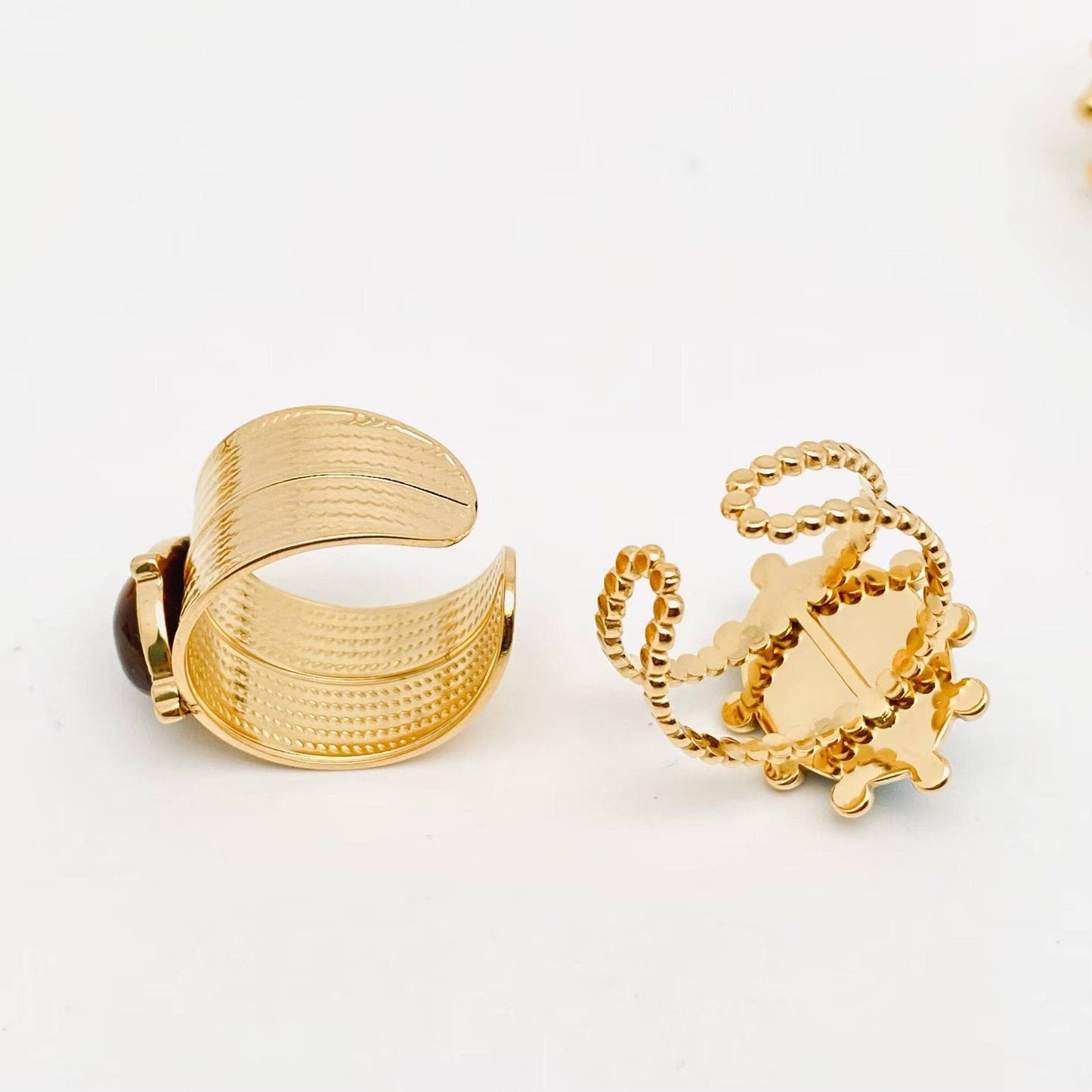 Gold Plated Stainless Steel Natural Stone Adjustable Rings