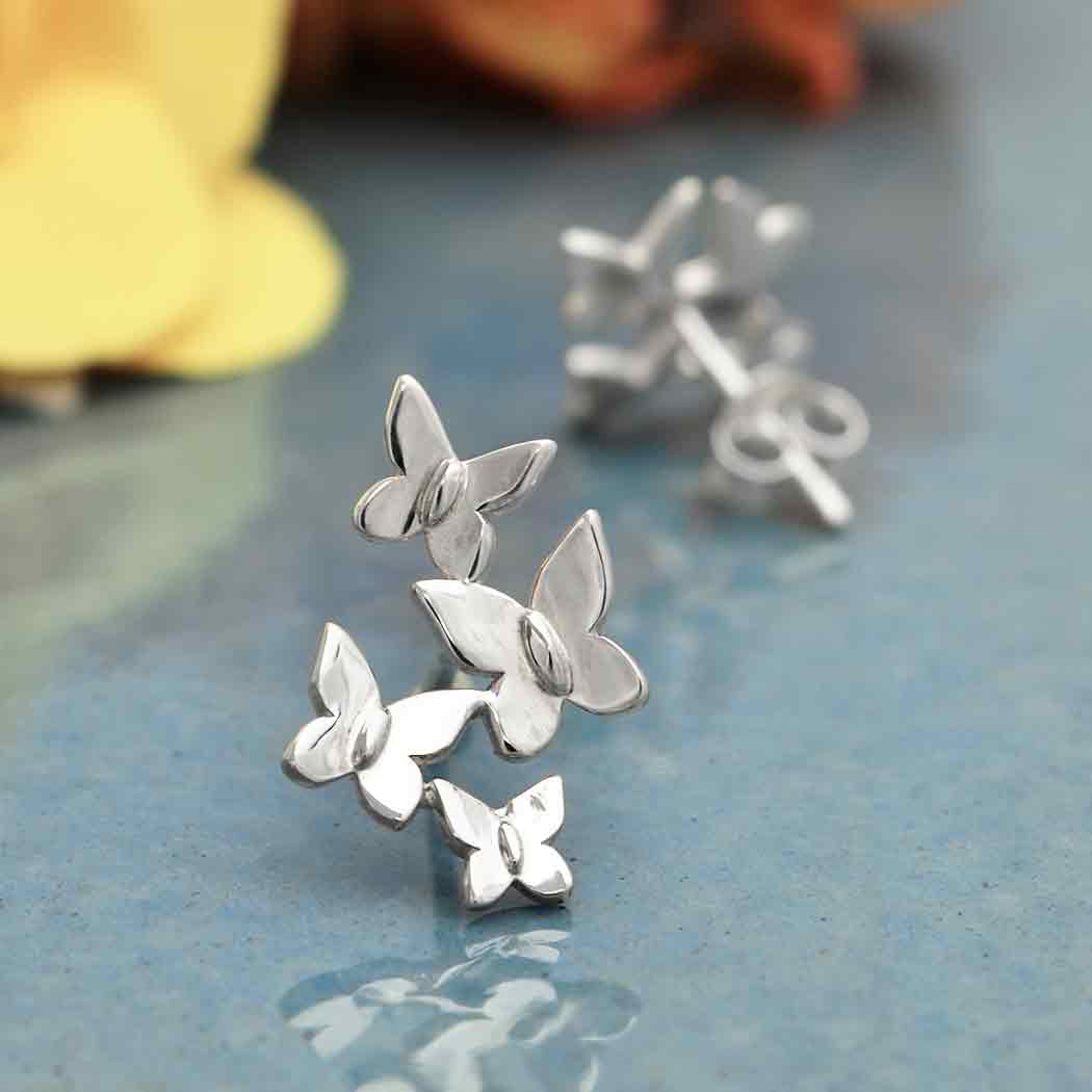 Butterfly Cluster Post Earrings 17x11mm