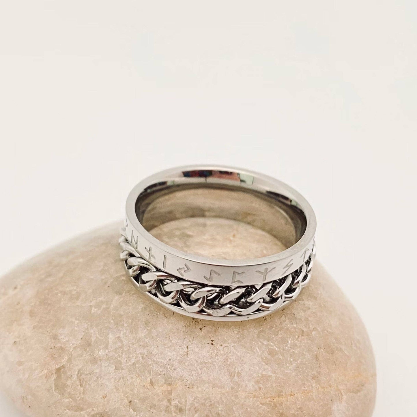 Stainless Steel Viking Rune Rotatable Chain Ring