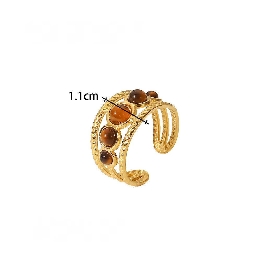 Gold-plated Stainless Steel Inlaid Natural Stone Rings