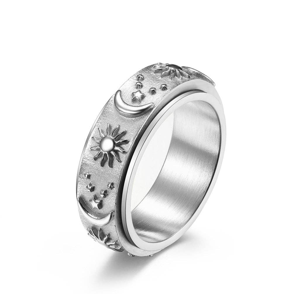 Star Moon Sun Stainless Steel Rotatable Rings