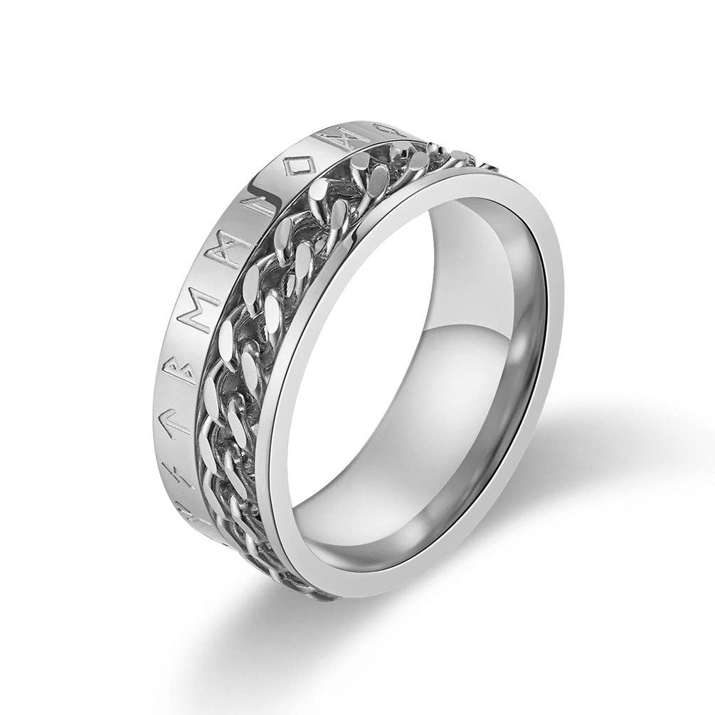 Stainless Steel Viking Rune Rotatable Chain Ring