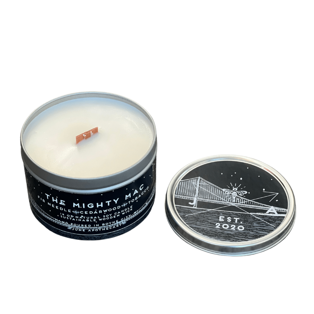 The Mighty Mac Wooden Wick 16oz Tin Candle- Michigan