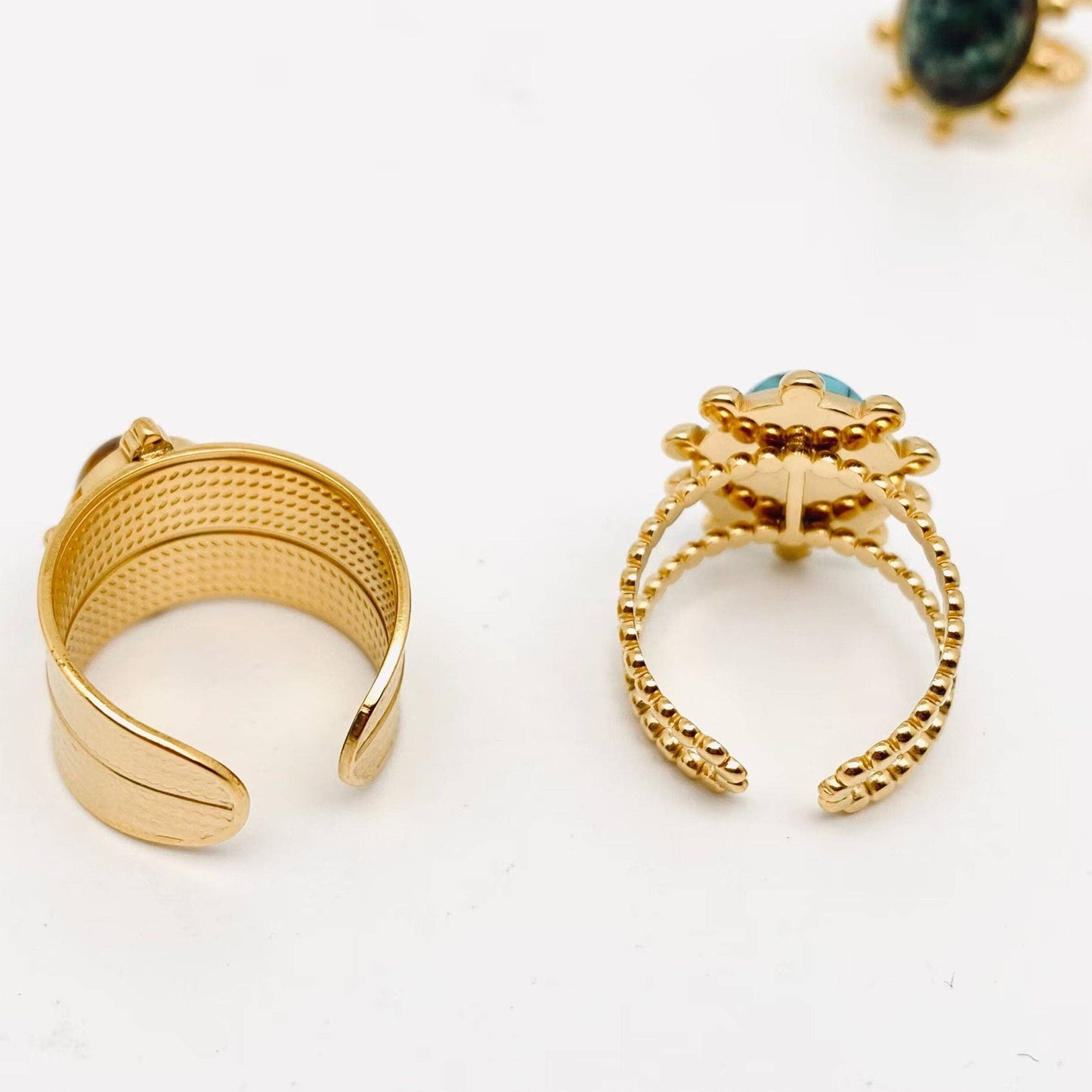 Gold Plated Stainless Steel Natural Stone Adjustable Rings