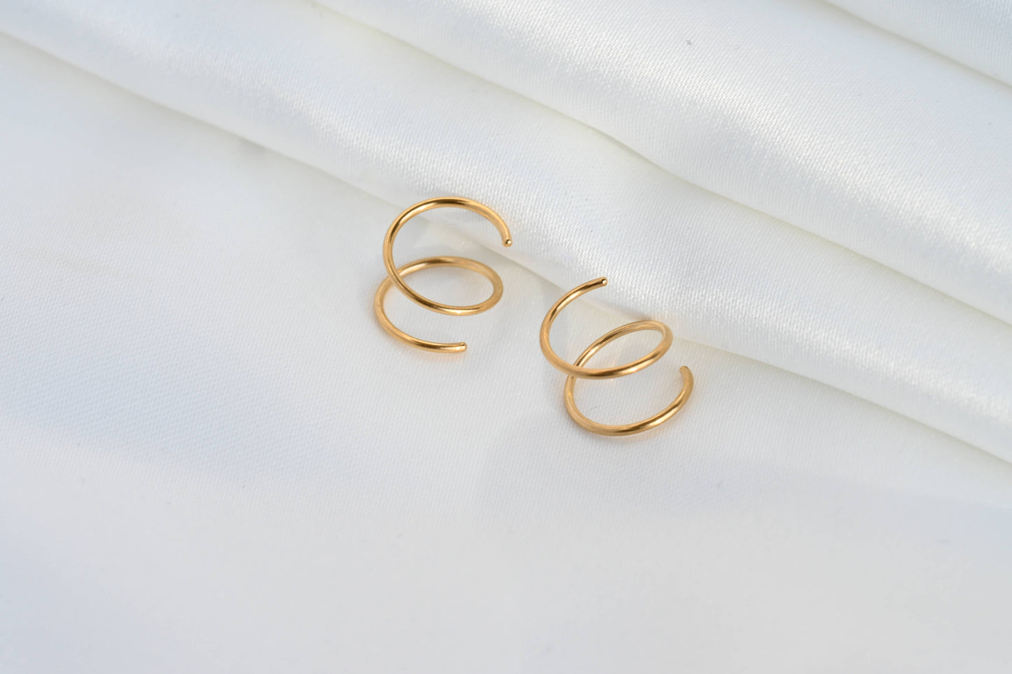 2 pcs18KT Gold PVD Spiral Hoop Earrings - Waterproof Hoops