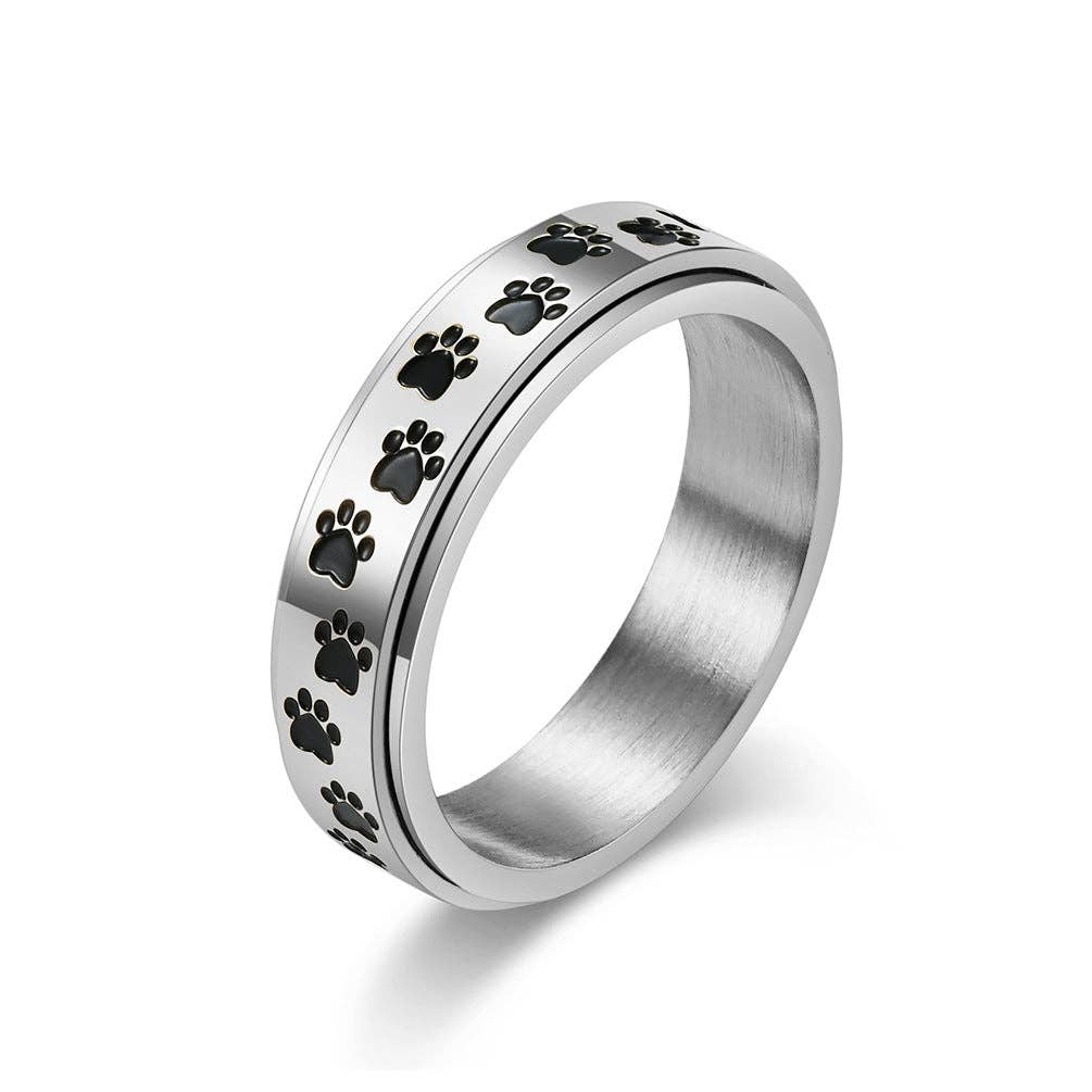 Cute Puppy Palm Print Rotatable Titanium Steel Ring