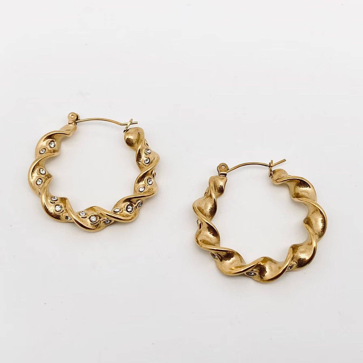 18K Gold Plated Stainless Steel Twist Shape Hoop Earrings