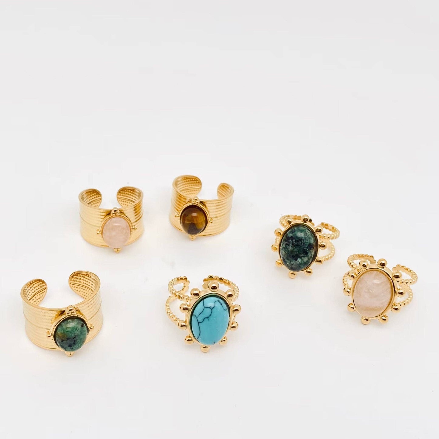 Gold Plated Stainless Steel Natural Stone Adjustable Rings