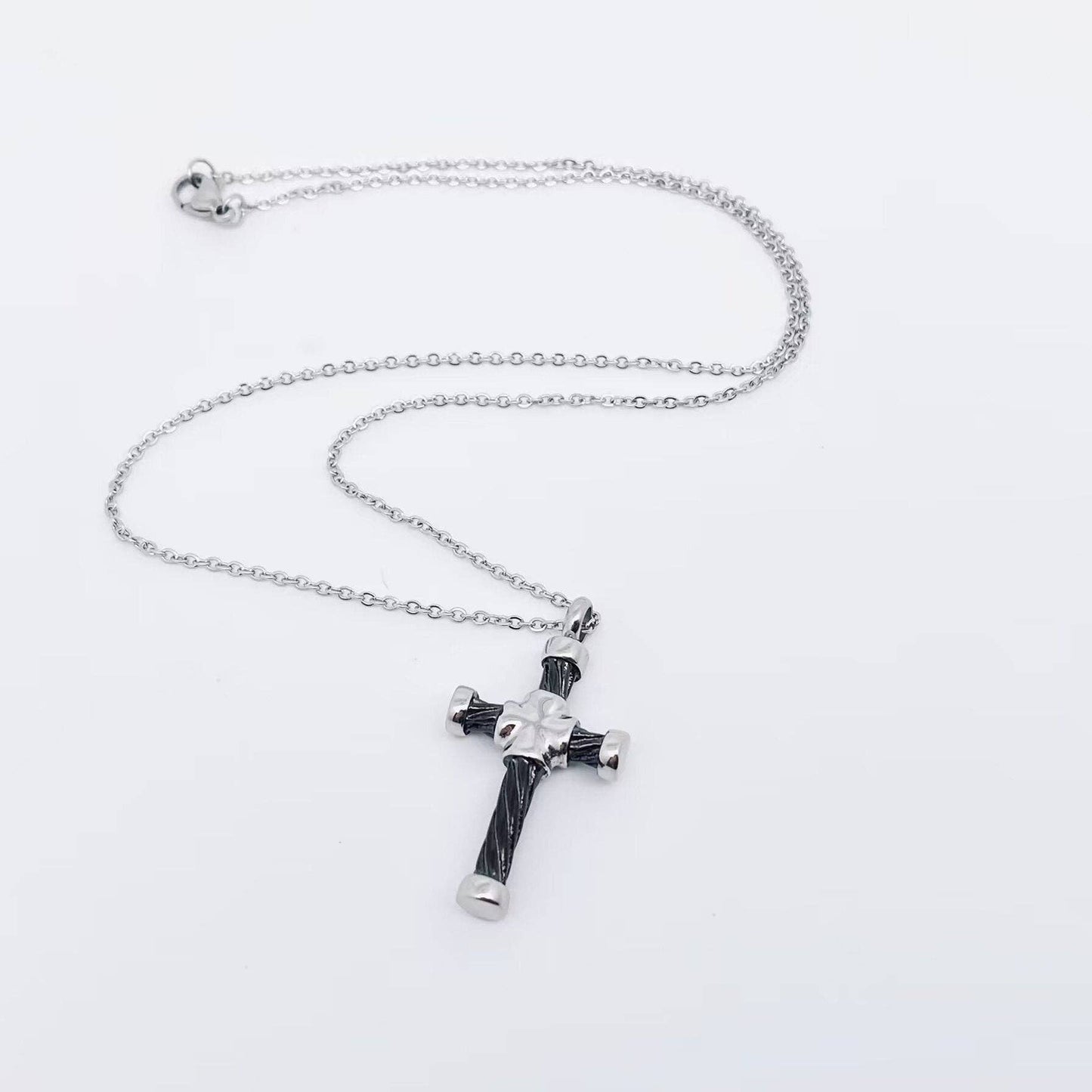 Spiral Gun Black Cross Pendant Stainless Steel Necklace