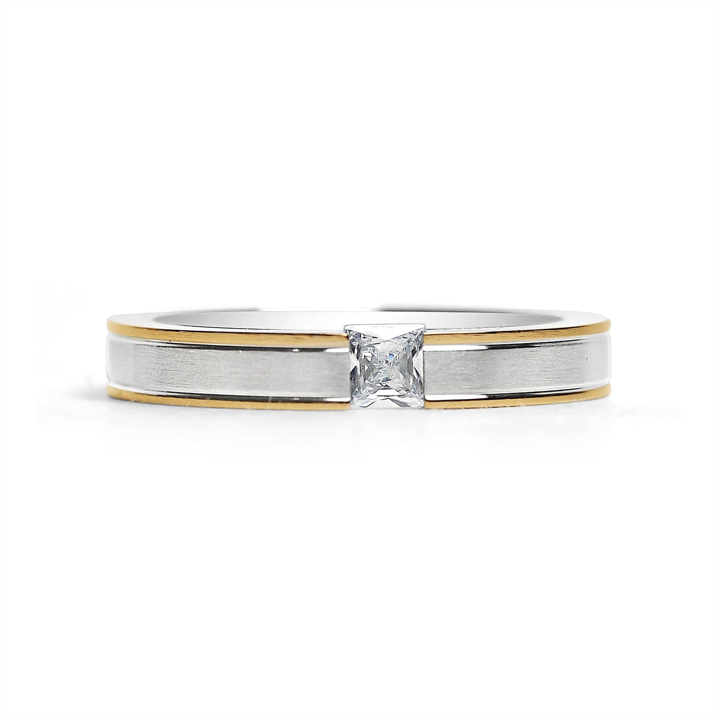 CZ Stone With Highly Polished Gold Stainless Steel Ring