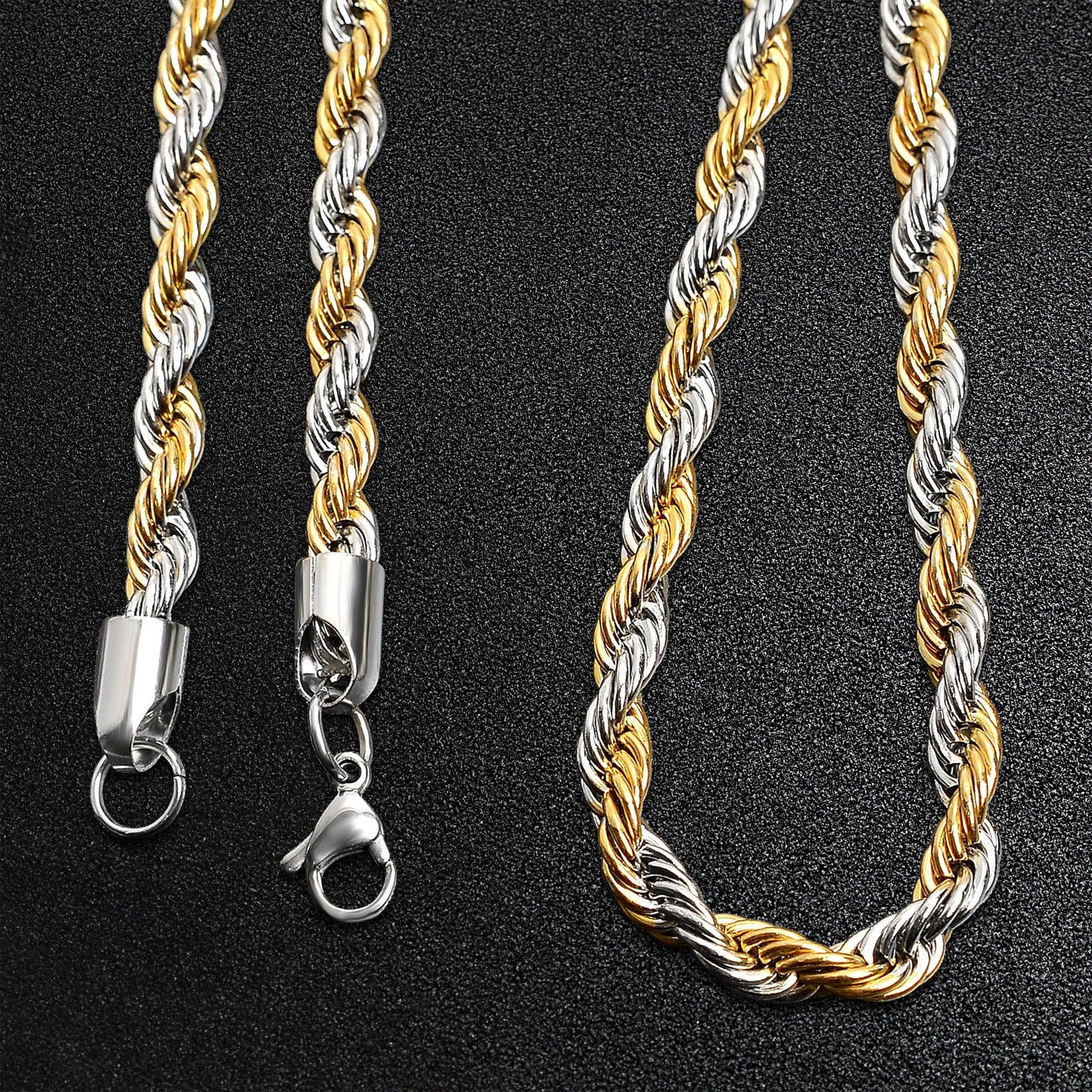 Stainless Steel And 18K Gold PVD Coated Rope Chain Necklace