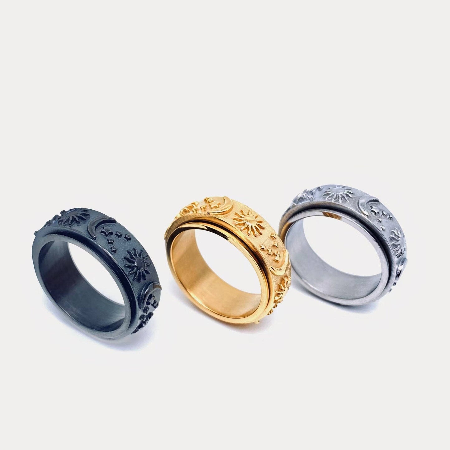 Star Moon Sun Stainless Steel Rotatable Rings