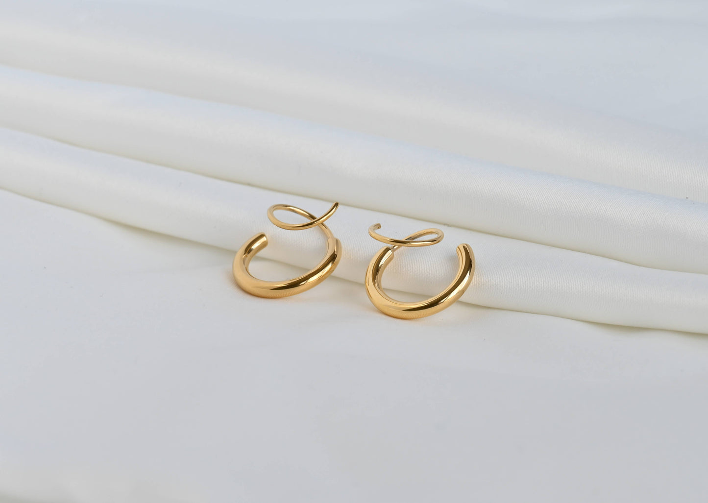 2 pcs18KT Gold PVD Spiral Hoop Earrings - Waterproof Hoops