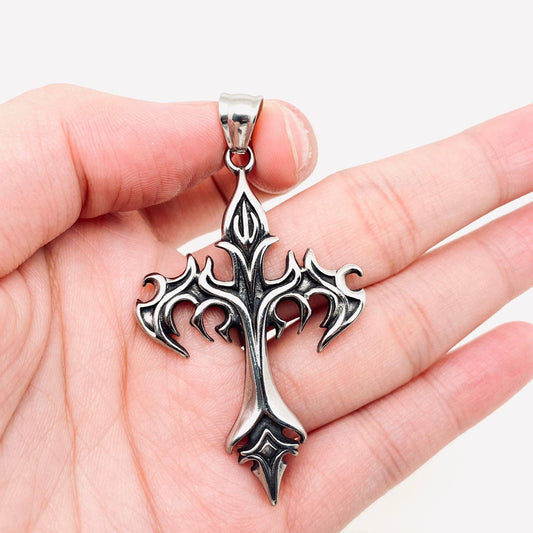 Flame Cross Stainless Steel Pendant