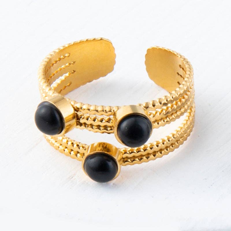 Stainless Steel Inlaid Natural Stone Gold-plated Rings