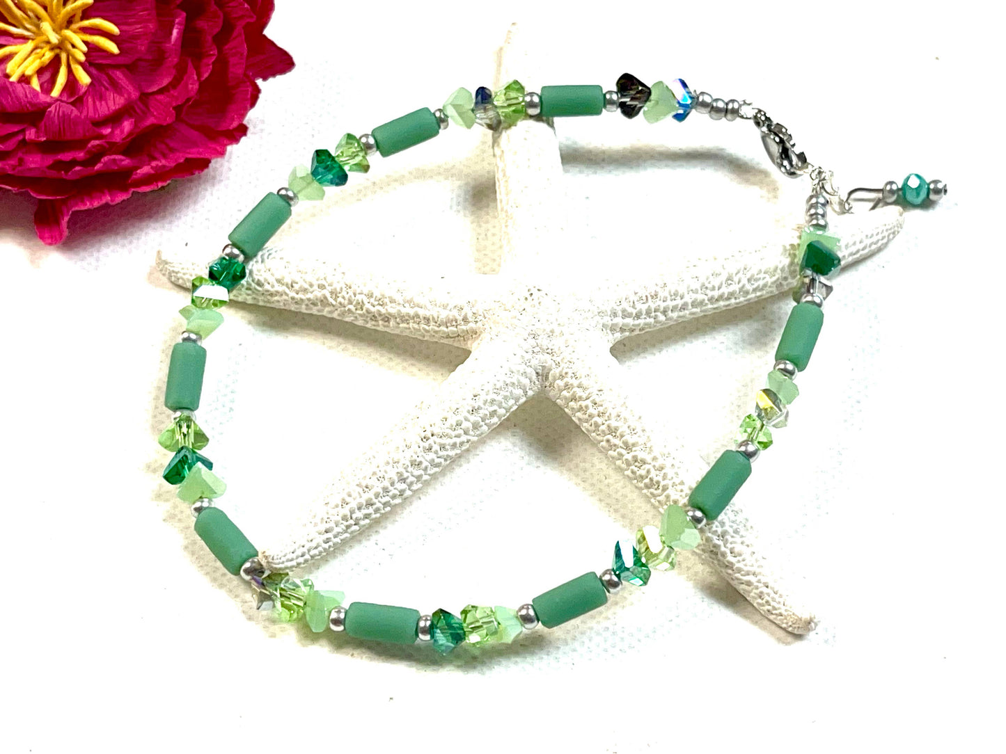 Sea Glass & Crystal Anklet Assortment