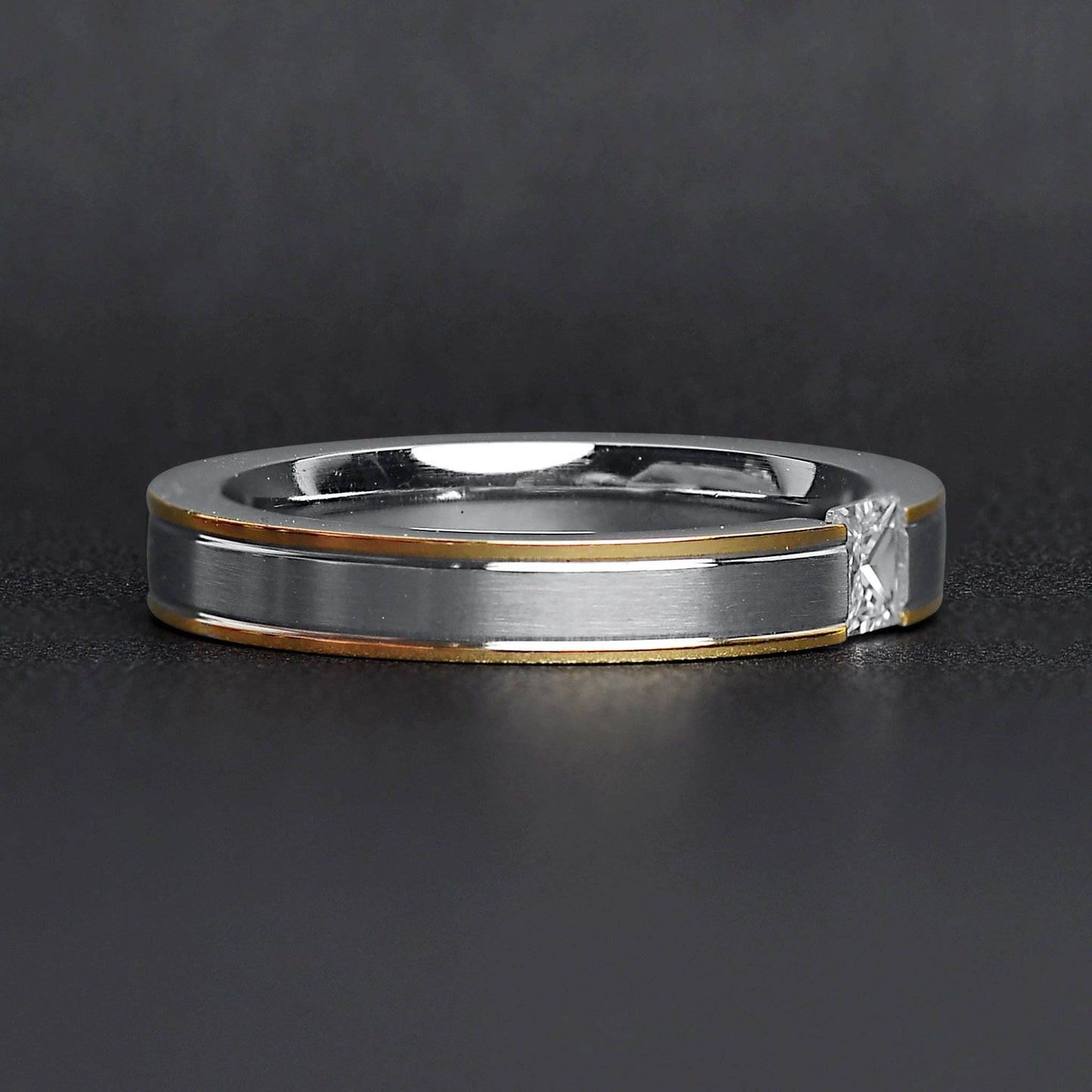 CZ Stone With Highly Polished Gold Stainless Steel Ring