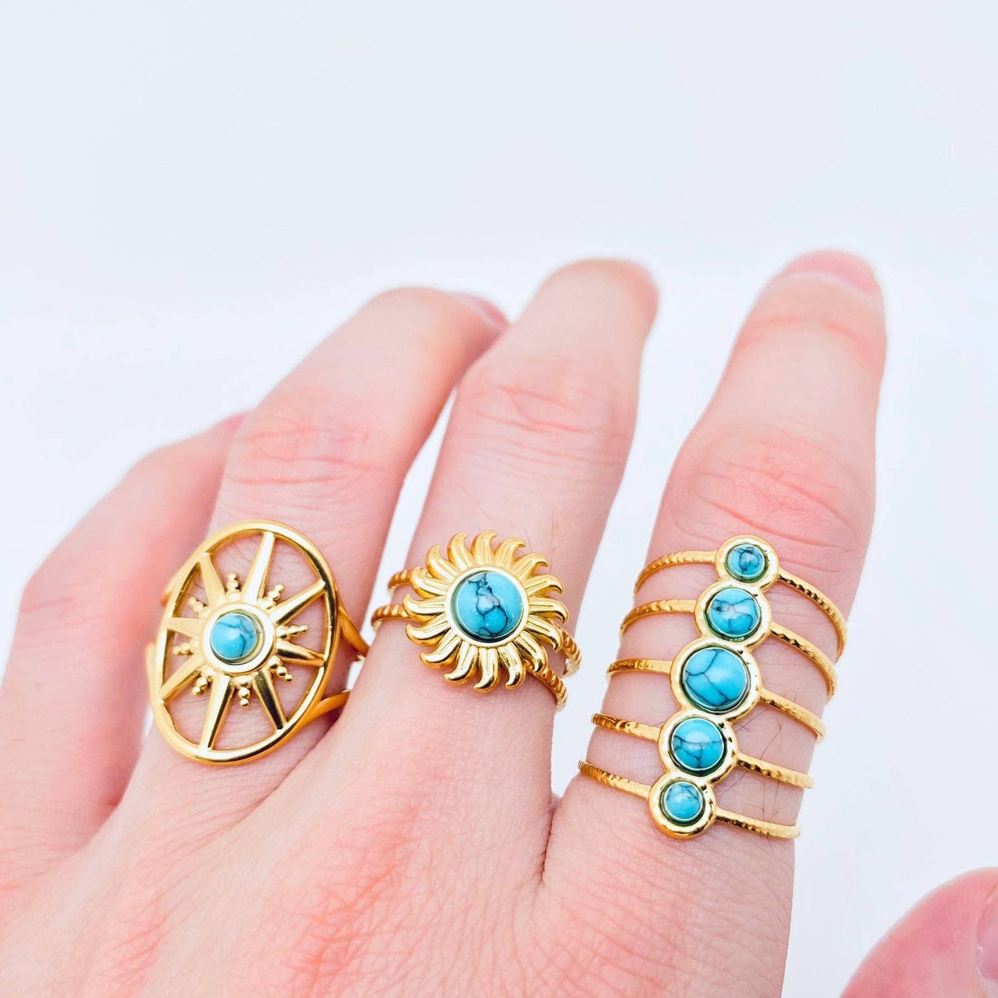 Turquoise 18K Gold Plated Stainless Steel Adjustment Rings