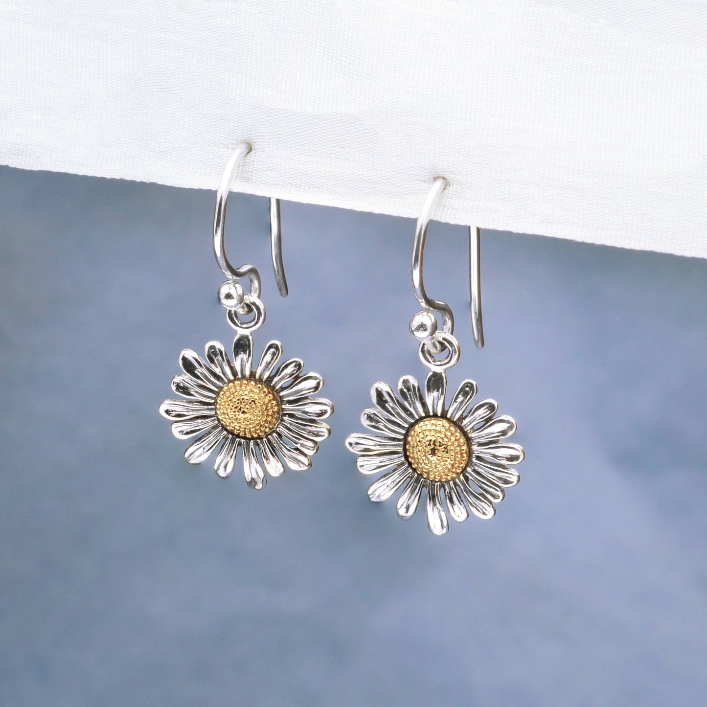 Sterling Silver Daisy Earrings with Bronze 27x13mm