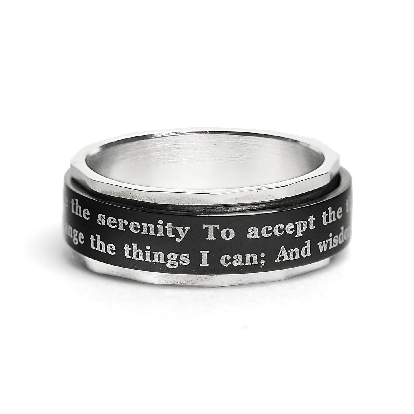 Highly Polished Stainless steel Serenity Prayer Spinner Center Ring