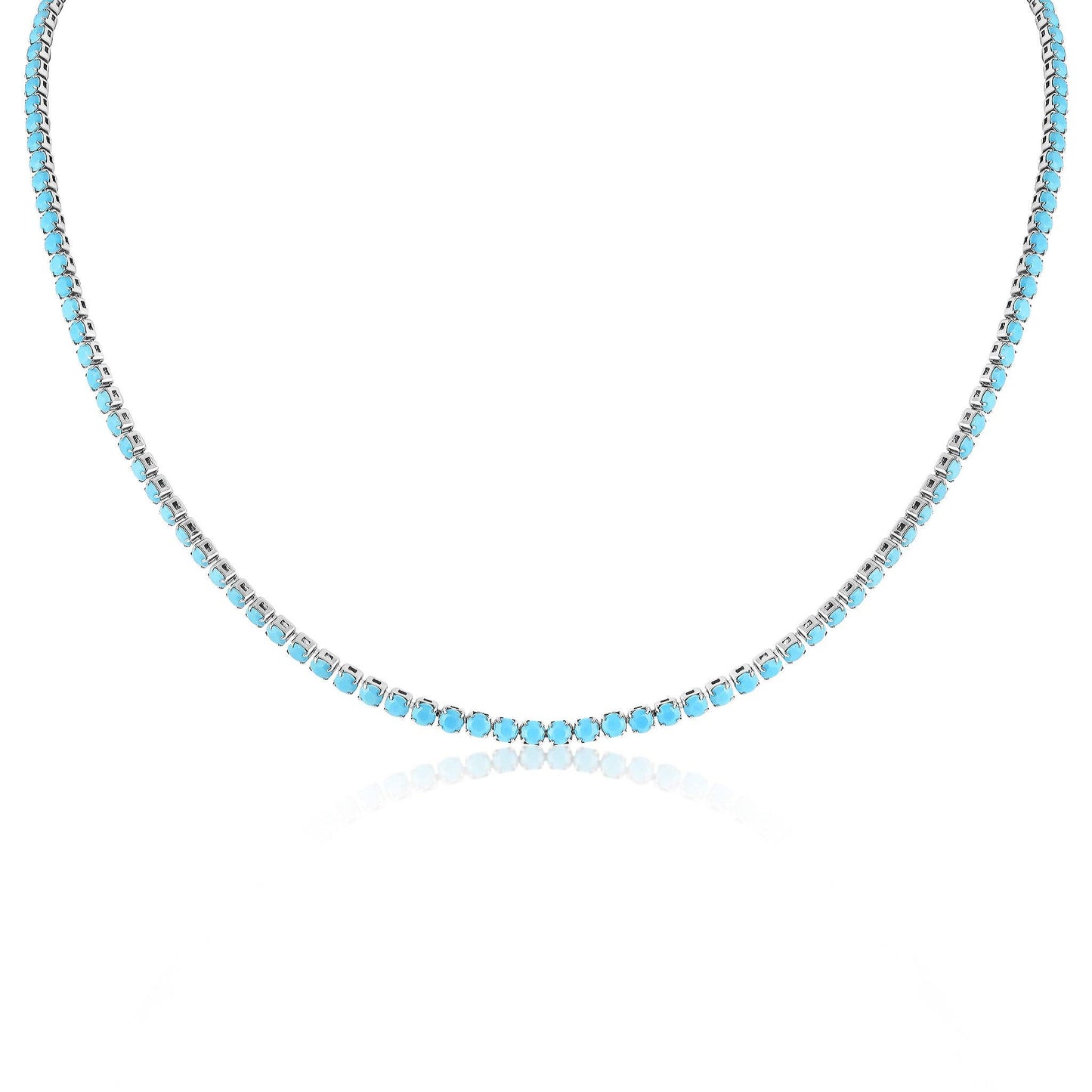 Stainless Steel Turquoise Rhinestone Tennis Chain Necklace With 2" Extension