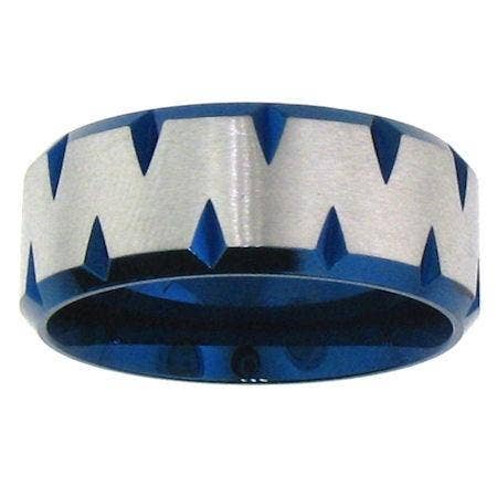 Blue Stainless Steel Zig Zag Center Ring