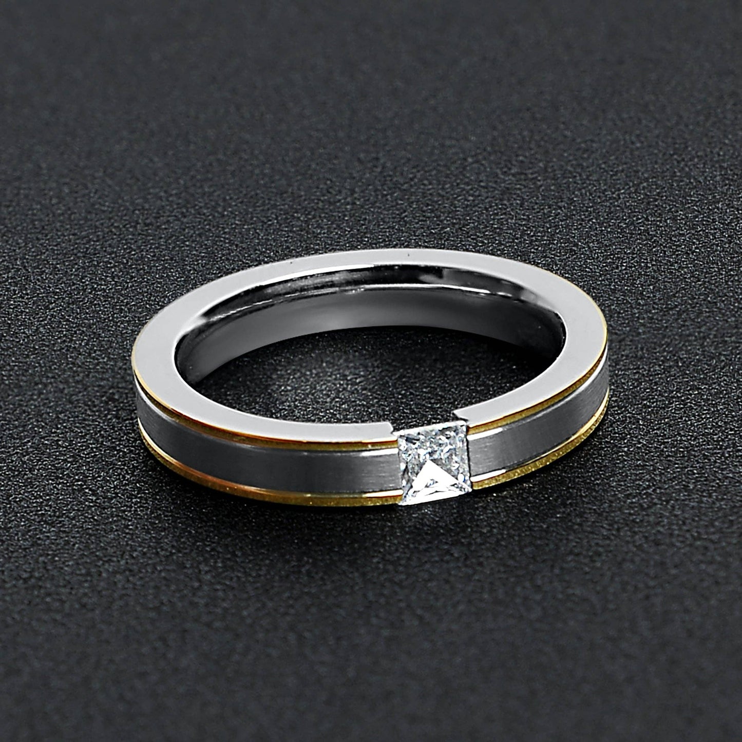 CZ Stone With Highly Polished Gold Stainless Steel Ring