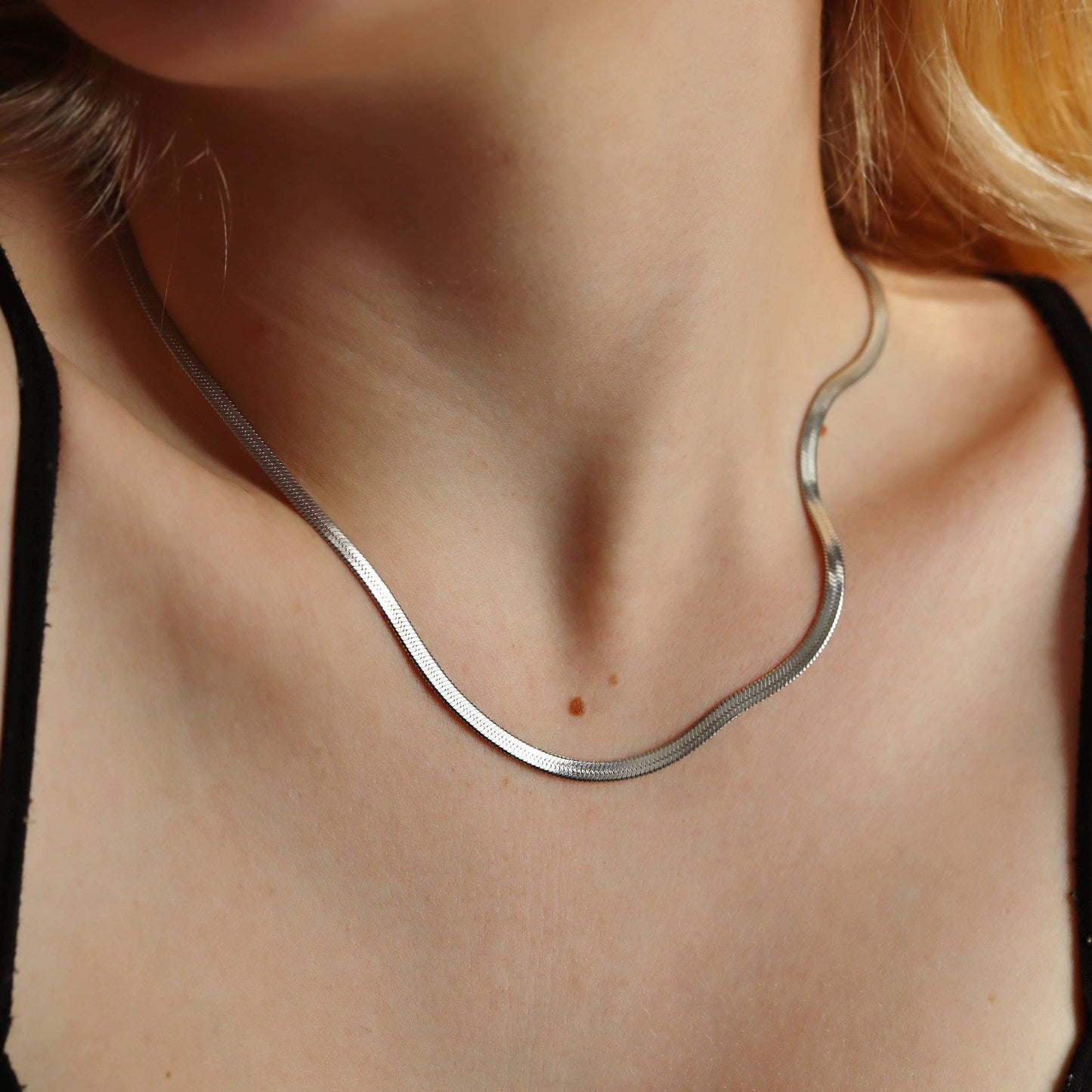 Stainless Steel Herringbone Chain Necklace