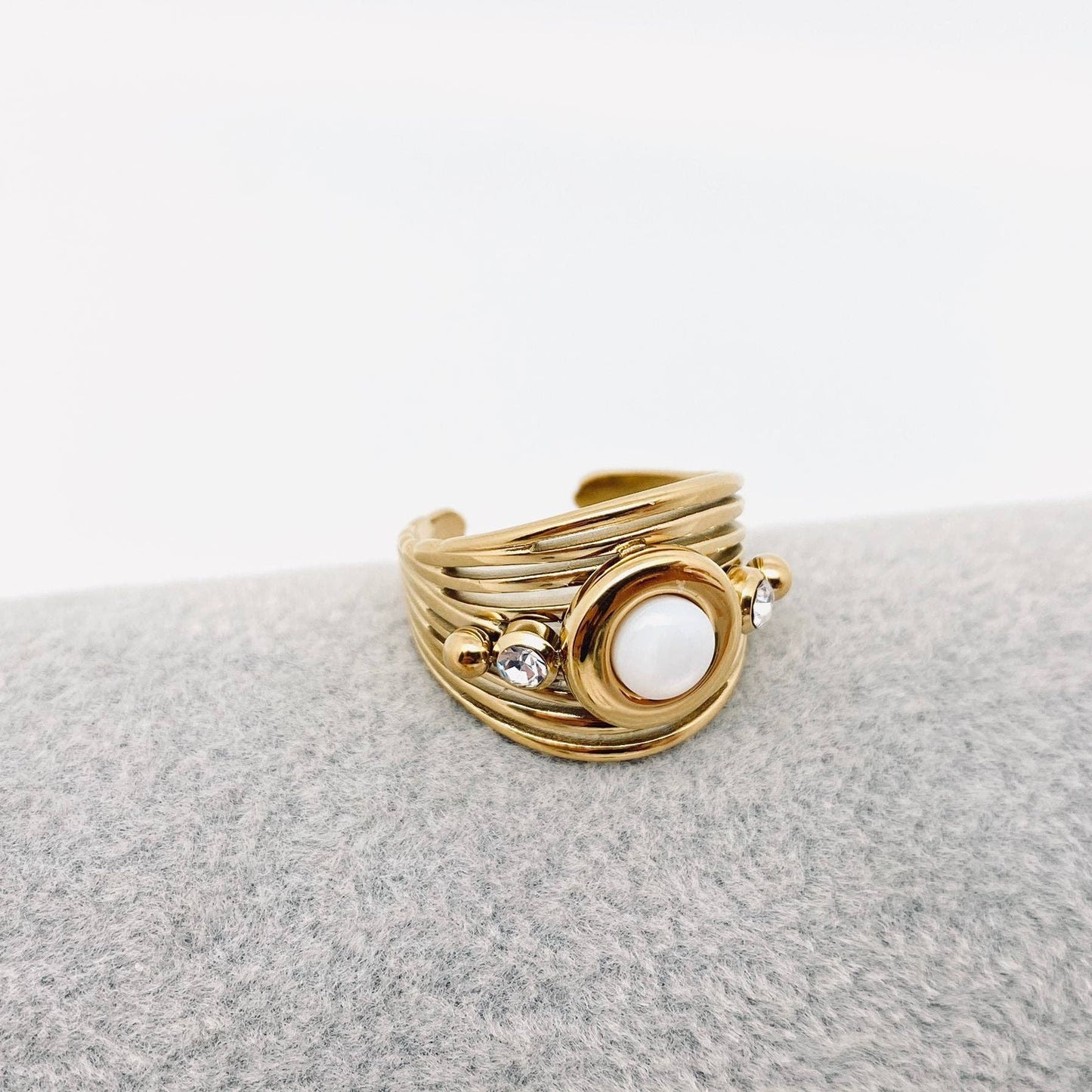 Natural Stone 18K Gold Plated Stainless Steel Ring