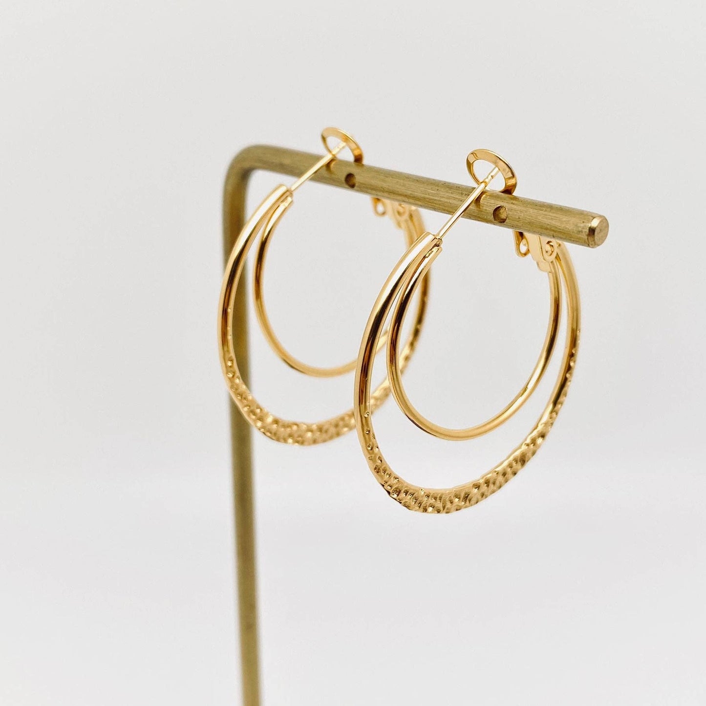 Stainless Steel Double Loop Design Gold Plated Hoop Earrings