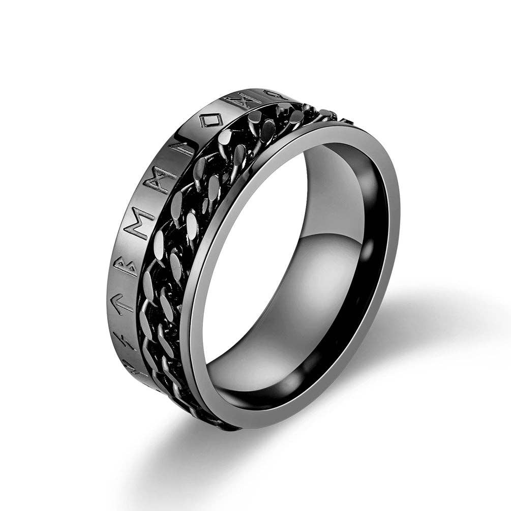 Stainless Steel Viking Rune Rotatable Chain Ring