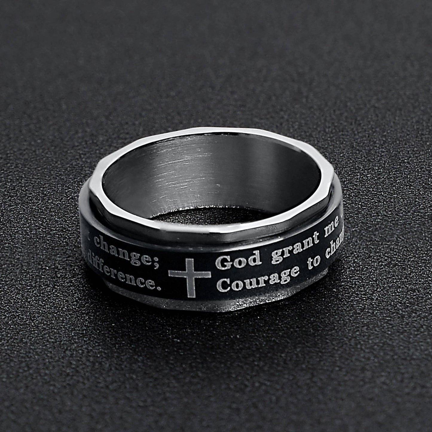 Highly Polished Stainless steel Serenity Prayer Spinner Center Ring