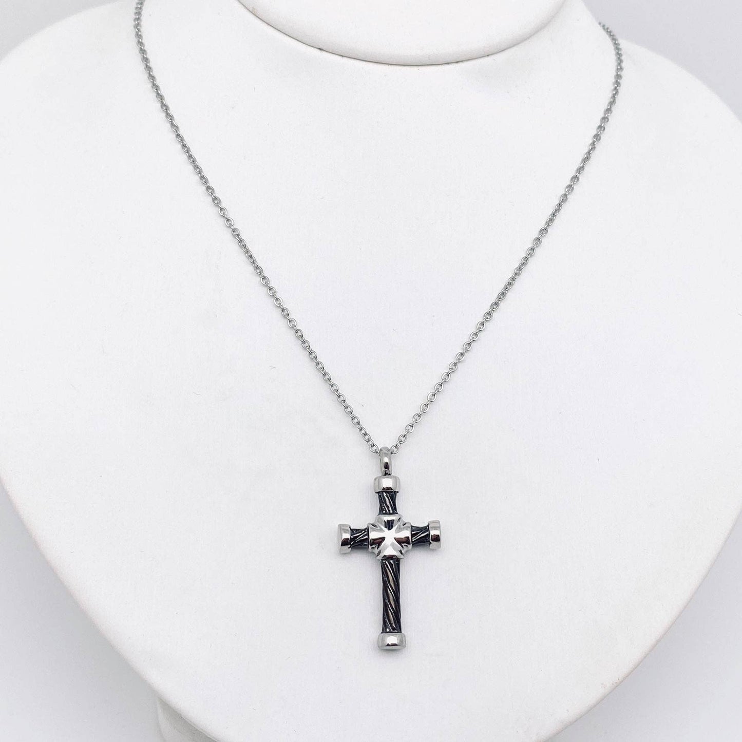 Spiral Gun Black Cross Pendant Stainless Steel Necklace