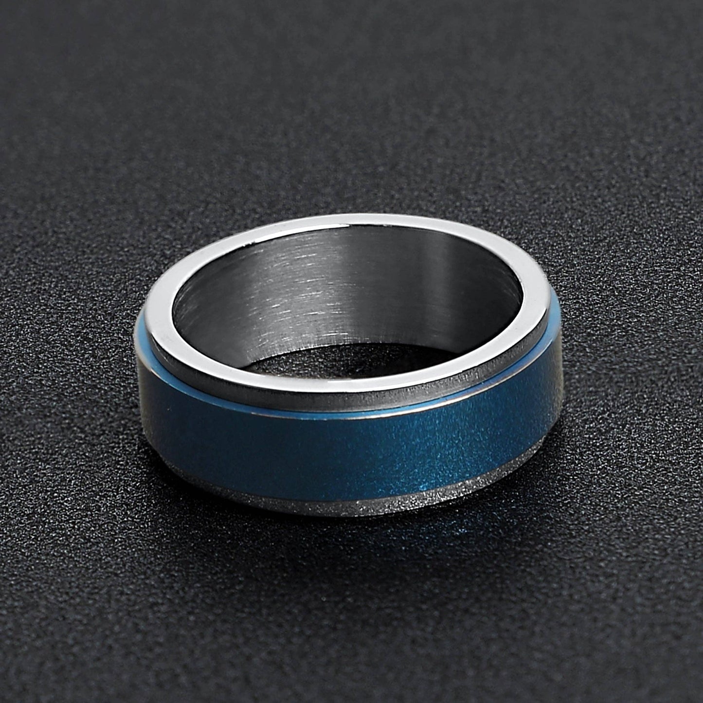 Blue Center Stainless Steel Spinner Ring